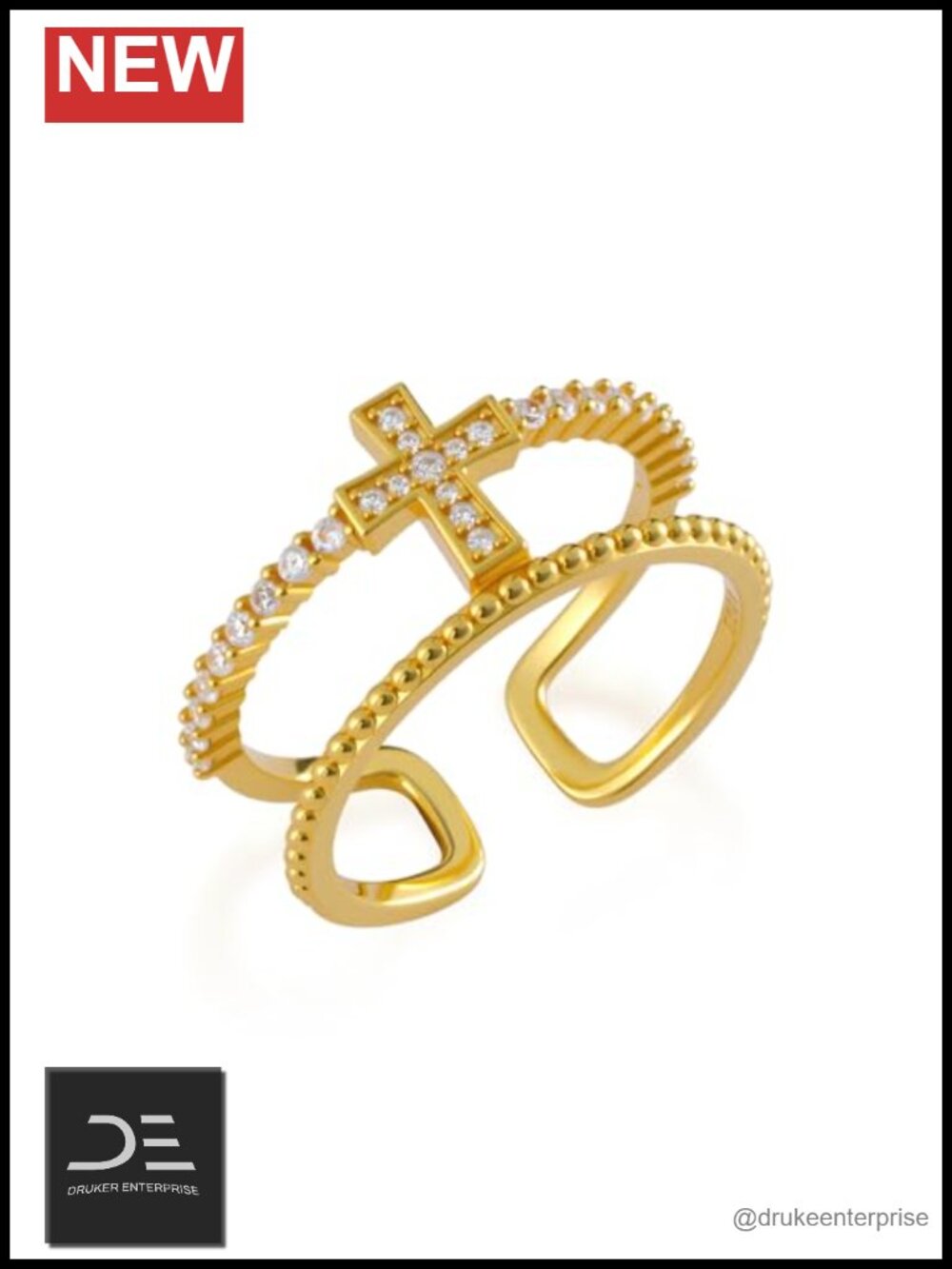 925 Sterling Silver Cross Ring for Women Size 7 Adjustable Gold Christian